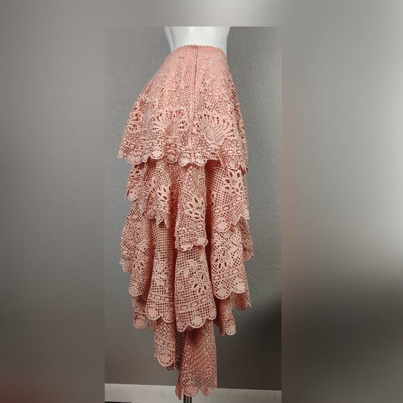 Farm Rio Guipure Lace Tiered Skirt Light Pink Size Small - Picture 5 of 16